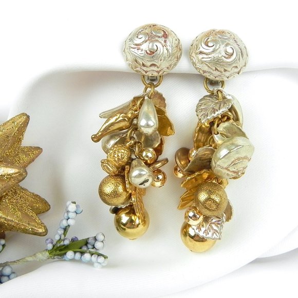 Dangling Gold & Silver Earrings | 80s Big Gold & Silver Earrings - Picture 1 of 8